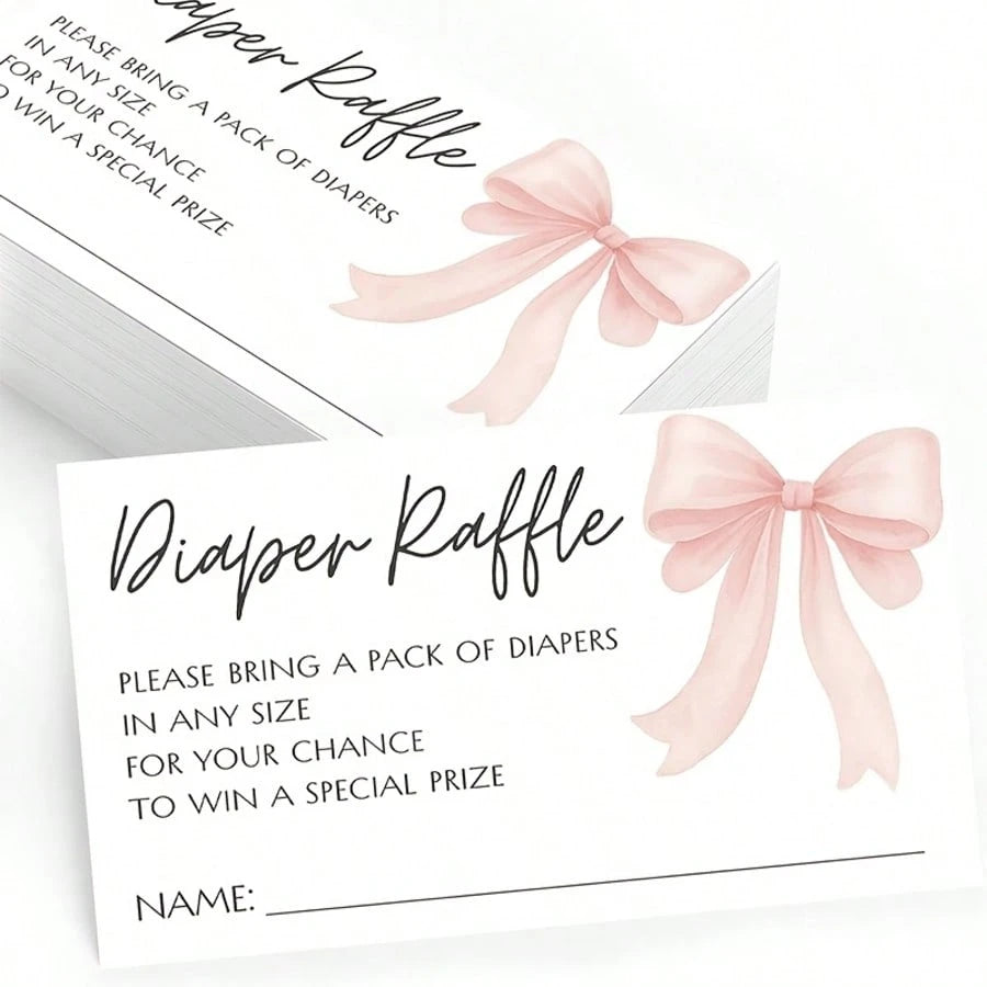 25/50 Pcs Party Inserts, Pink/Blue Bow Girl's Diaper Raffle Game Cards, Fun Baptism Guest Interaction Cards(Pink/Blue Available)