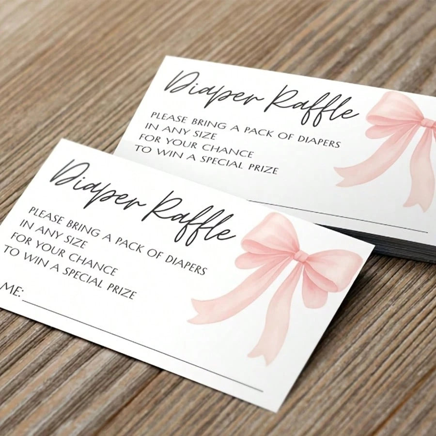 25/50 Pcs Party Inserts, Pink/Blue Bow Girl's Diaper Raffle Game Cards, Fun Baptism Guest Interaction Cards(Pink/Blue Available)