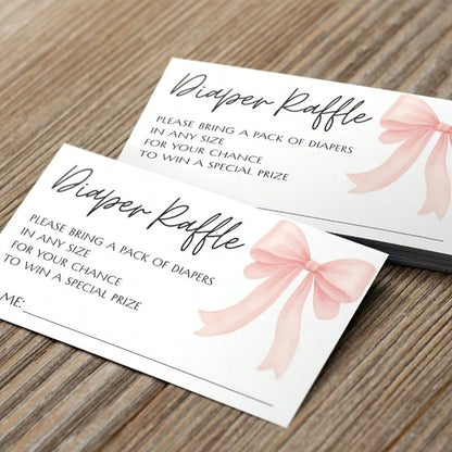 25/50 Pcs Party Inserts, Pink/Blue Bow Girl's Diaper Raffle Game Cards, Fun Baptism Guest Interaction Cards(Pink/Blue Available)