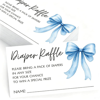 25/50 Pcs Party Inserts, Pink/Blue Bow Girl's Diaper Raffle Game Cards, Fun Baptism Guest Interaction Cards(Pink/Blue Available)