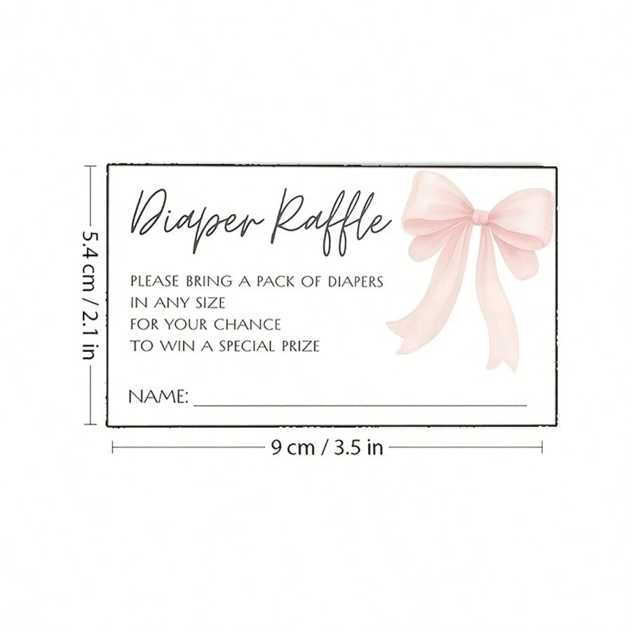 25/50 Pcs Party Inserts, Pink/Blue Bow Girl's Diaper Raffle Game Cards, Fun Baptism Guest Interaction Cards(Pink/Blue Available)