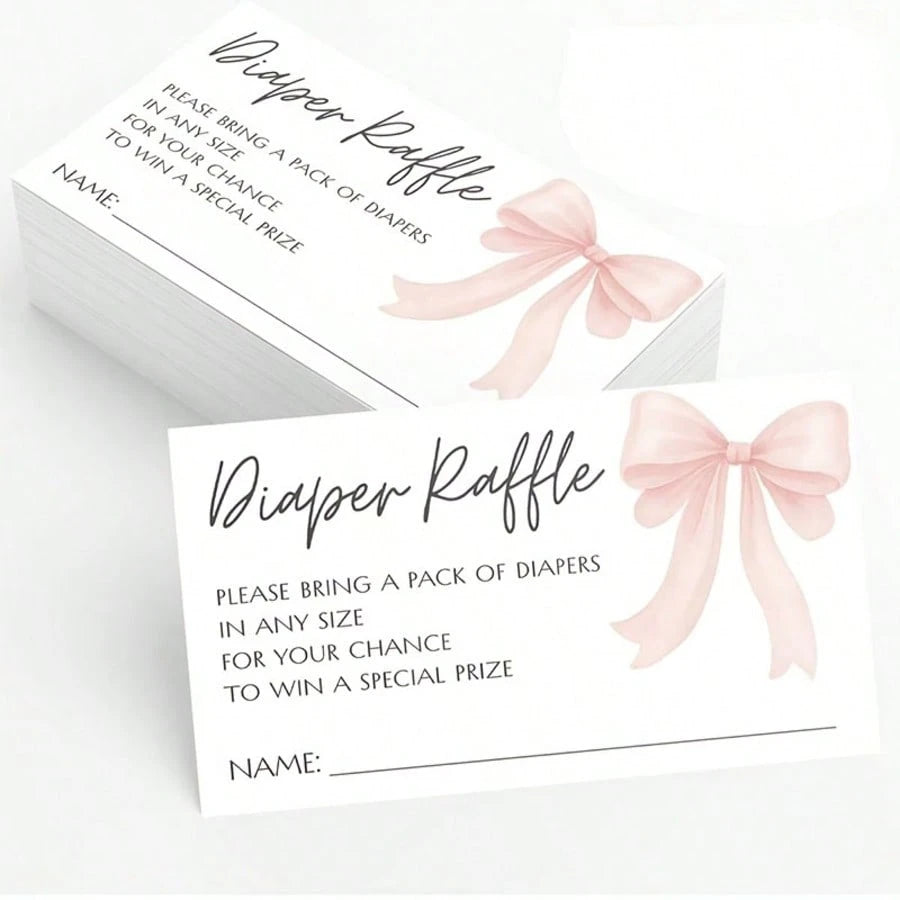 25/50 Pcs Party Inserts, Pink/Blue Bow Girl's Diaper Raffle Game Cards, Fun Baptism Guest Interaction Cards(Pink/Blue Available)