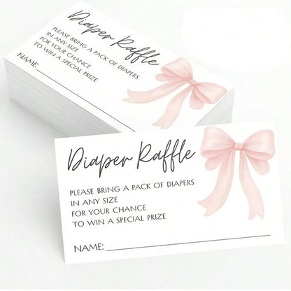 25/50 Pcs Party Inserts, Pink/Blue Bow Girl's Diaper Raffle Game Cards, Fun Baptism Guest Interaction Cards(Pink/Blue Available)