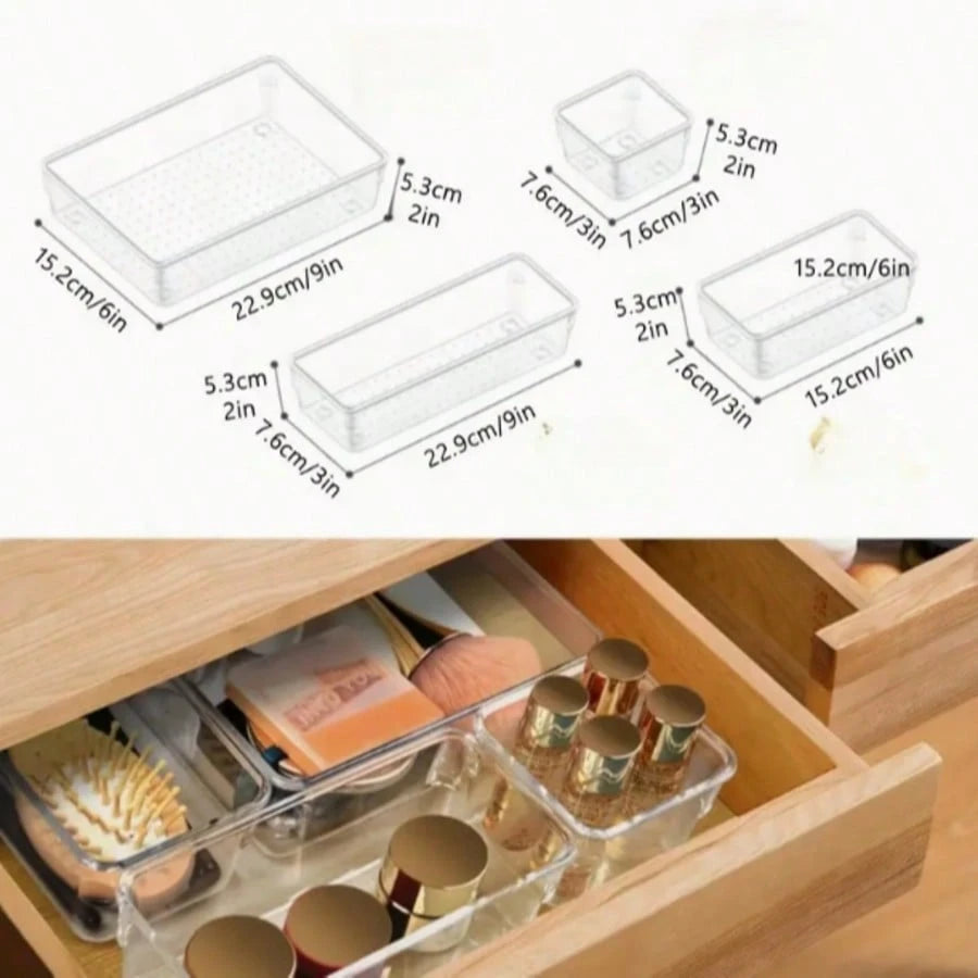 25 Pc Clear Plastic Drawer Organizer Set,4 Sizes In Drawer Trays For Bathroom,Office,Kitchen Cabinet And Vanity Organizers,Desk Organizer Bins For Jewelry,Cosmetic,Utensil
