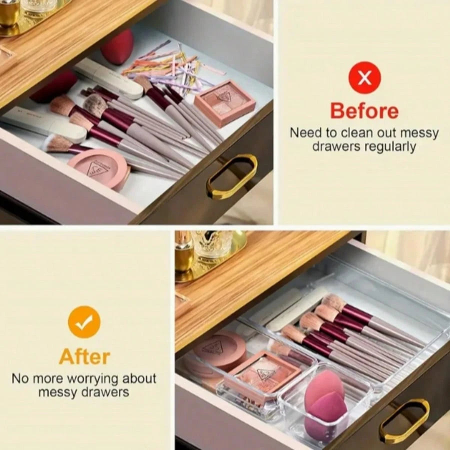25 Pc Clear Plastic Drawer Organizer Set,4 Sizes In Drawer Trays For Bathroom,Office,Kitchen Cabinet And Vanity Organizers,Desk Organizer Bins For Jewelry,Cosmetic,Utensil
