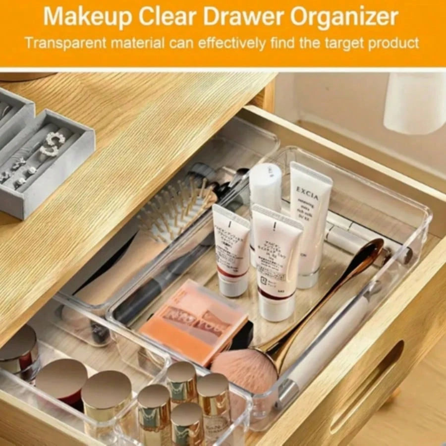 25 Pc Clear Plastic Drawer Organizer Set,4 Sizes In Drawer Trays For Bathroom,Office,Kitchen Cabinet And Vanity Organizers,Desk Organizer Bins For Jewelry,Cosmetic,Utensil