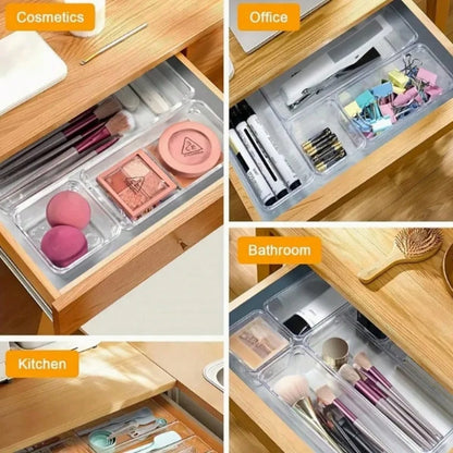 25 Pc Clear Plastic Drawer Organizer Set,4 Sizes In Drawer Trays For Bathroom,Office,Kitchen Cabinet And Vanity Organizers,Desk Organizer Bins For Jewelry,Cosmetic,Utensil
