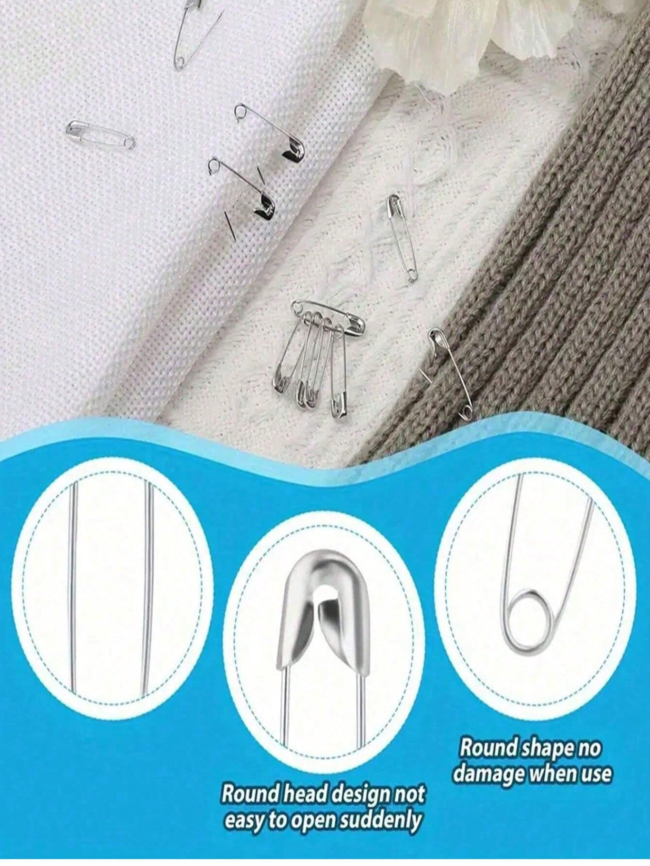 260pcs/1pc Assorted Sizes Safety Pins, Including Small, Large And Clothing Pins. These Pins Are Made Of Nickel-Plated Steel, Suitable For Clothing, Crafts, Fastening, Pinning And Sewing. They Are Dura