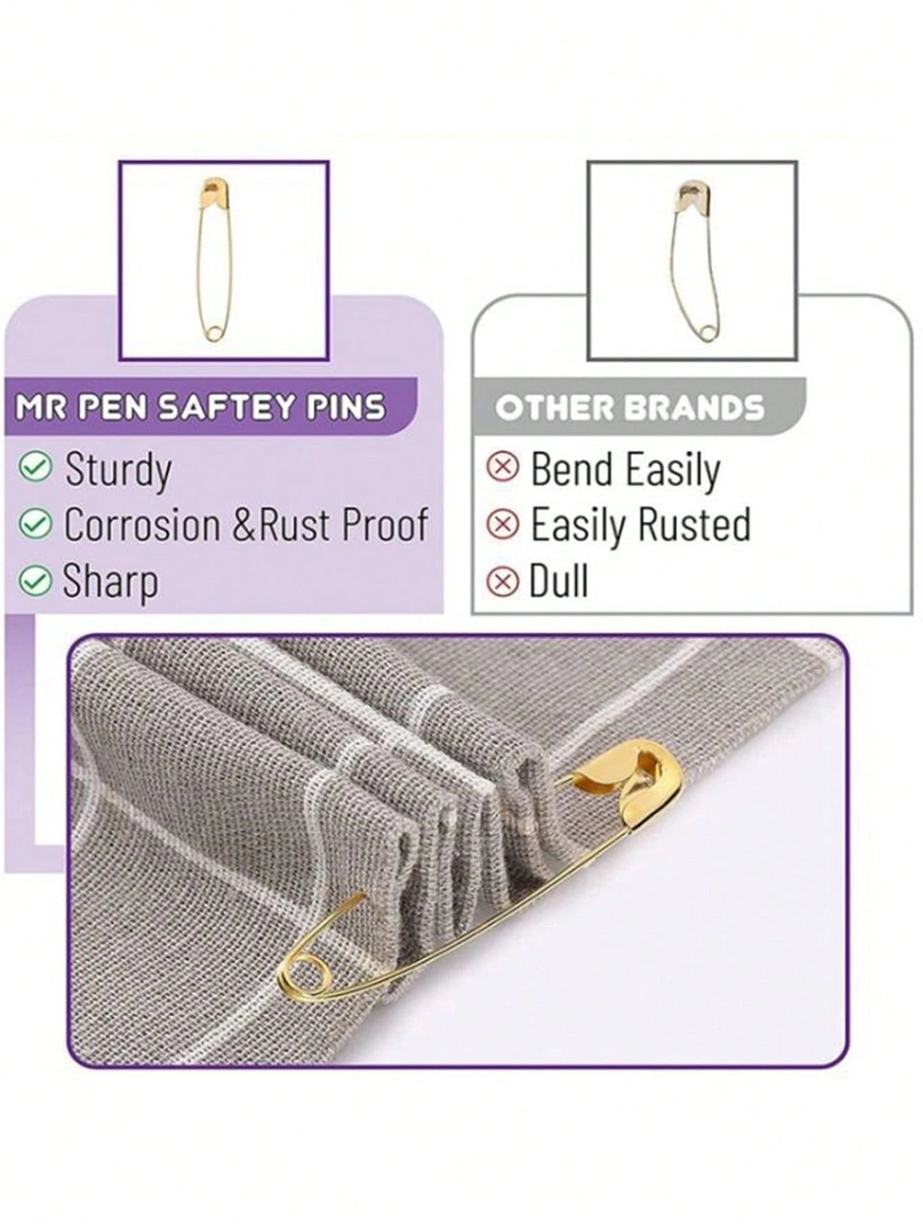 260pcs/1pc Assorted Sizes Safety Pins, Including Small, Large And Clothing Pins. These Pins Are Made Of Nickel-Plated Steel, Suitable For Clothing, Crafts, Fastening, Pinning And Sewing. They Are Dura