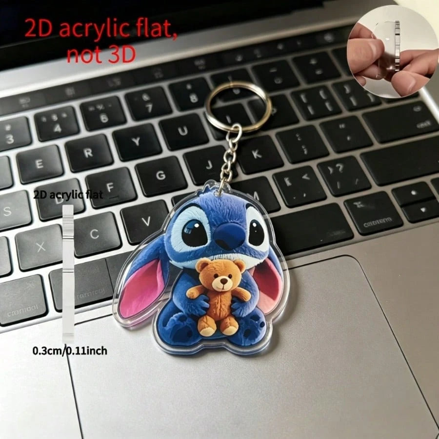2D Flat- 1pc Stitch And Teddy Bear Pattern Keychain, 2D Flat, Cute Bear Ornament Stitch Keychain Pendant, Suitable For School Bags, Backpacks, Car Keys, Valentine's Day, Halloween, Easter, Thanksgivi