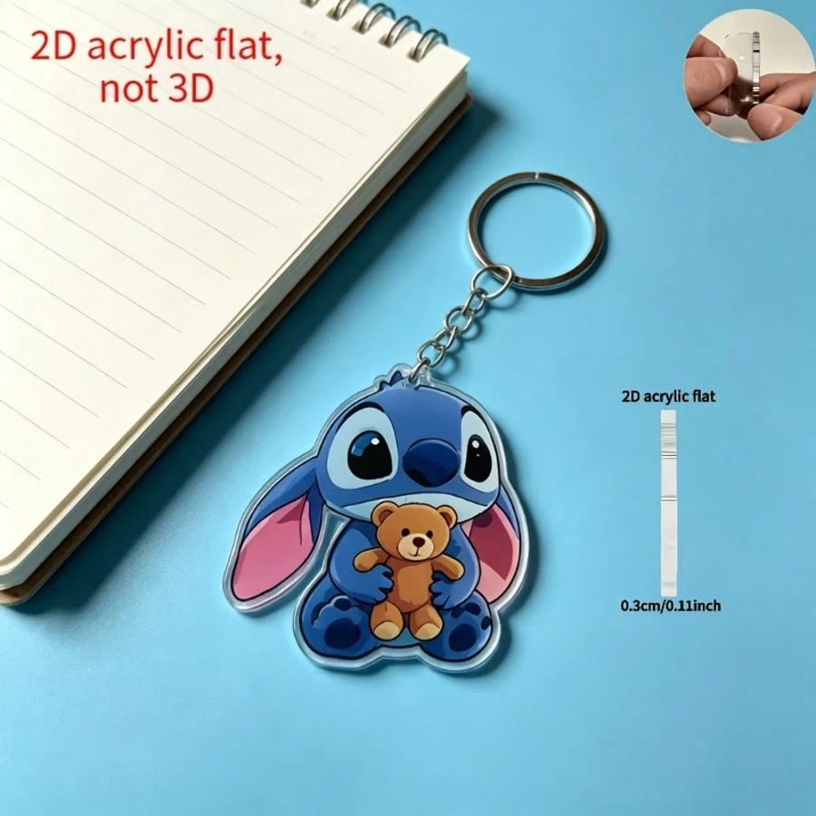 2D Flat- 1pc Stitch And Teddy Bear Pattern Keychain, 2D Flat, Cute Bear Ornament Stitch Keychain Pendant, Suitable For School Bags, Backpacks, Car Keys, Valentine's Day, Halloween, Easter, Thanksgivi
