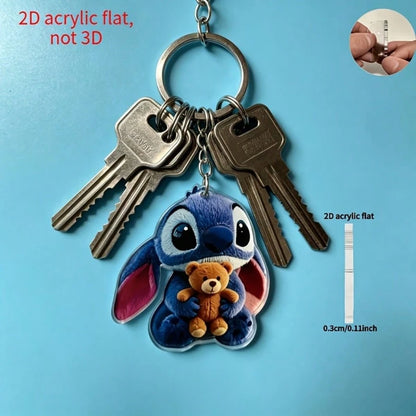 2D Flat- 1pc Stitch And Teddy Bear Pattern Keychain, 2D Flat, Cute Bear Ornament Stitch Keychain Pendant, Suitable For School Bags, Backpacks, Car Keys, Valentine's Day, Halloween, Easter, Thanksgivi