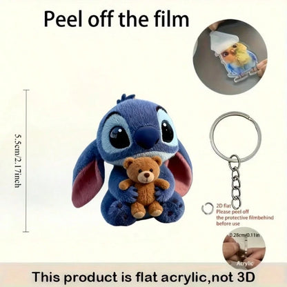 2D Flat- 1pc Stitch And Teddy Bear Pattern Keychain, 2D Flat, Cute Bear Ornament Stitch Keychain Pendant, Suitable For School Bags, Backpacks, Car Keys, Valentine's Day, Halloween, Easter, Thanksgivi