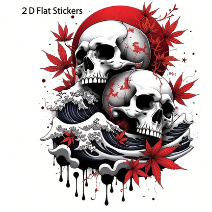 2D Flat 7-Inch Skull And Wave Pattern Sticker, Self-Adhesive Suitable For Cars, Laptops, Mobile Phones, Motorcycles, Windows, Walls, Etc., For Making Spooky Halloween Decorations, Etc