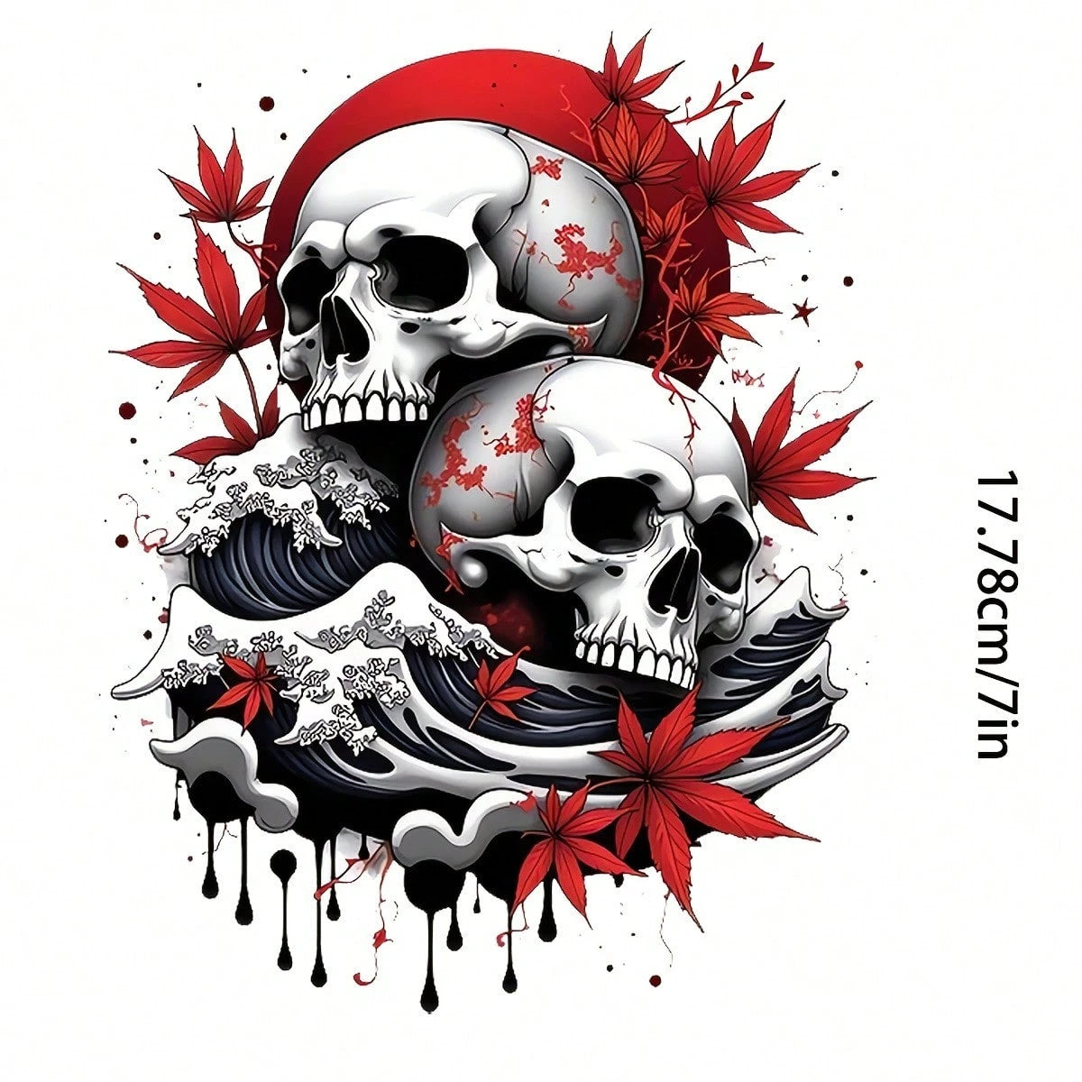 2D Flat 7-Inch Skull And Wave Pattern Sticker, Self-Adhesive Suitable For Cars, Laptops, Mobile Phones, Motorcycles, Windows, Walls, Etc., For Making Spooky Halloween Decorations, Etc