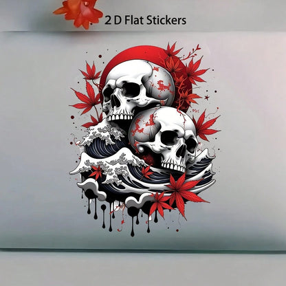 2D Flat 7-Inch Skull And Wave Pattern Sticker, Self-Adhesive Suitable For Cars, Laptops, Mobile Phones, Motorcycles, Windows, Walls, Etc., For Making Spooky Halloween Decorations, Etc