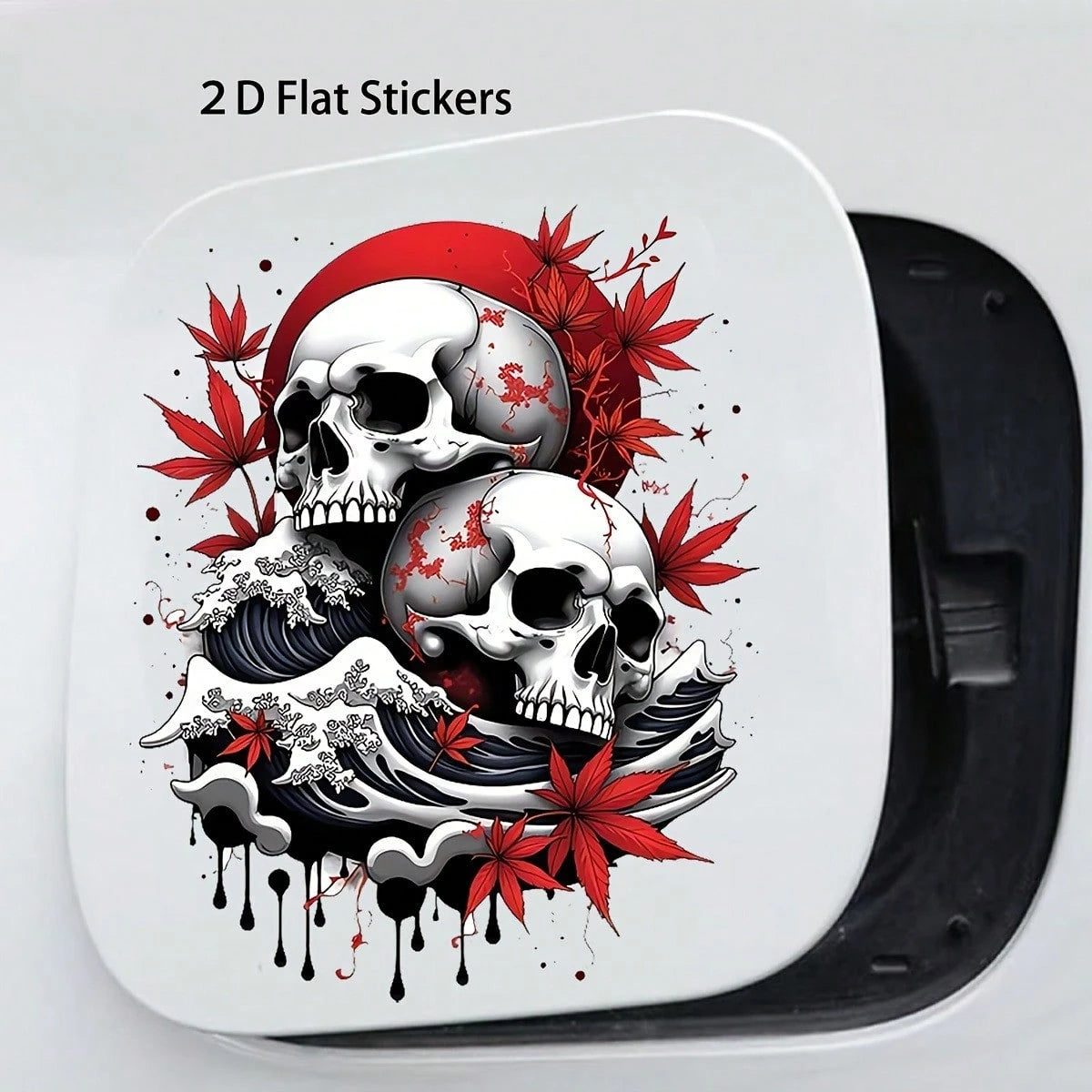 2D Flat 7-Inch Skull And Wave Pattern Sticker, Self-Adhesive Suitable For Cars, Laptops, Mobile Phones, Motorcycles, Windows, Walls, Etc., For Making Spooky Halloween Decorations, Etc