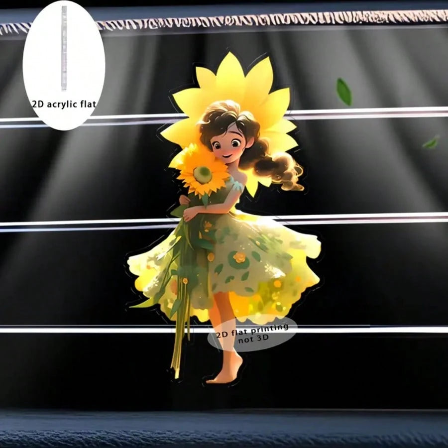 2D Flat Sunflower Car Air Vent Clip Decoration- Acrylic Vent Clip With Compressed Fragrance Pad, Fits Most Vehicles, Car Interior Accessory, Deodorizer, Creative Gift Idea, Vehicle Decor| Sunflower