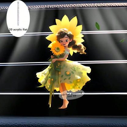 2D Flat Sunflower Car Air Vent Clip Decoration- Acrylic Vent Clip With Compressed Fragrance Pad, Fits Most Vehicles, Car Interior Accessory, Deodorizer, Creative Gift Idea, Vehicle Decor| Sunflower