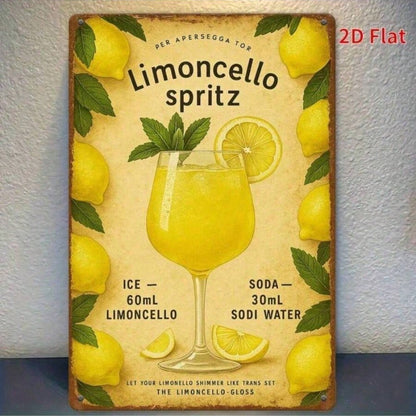 2D Flat, 1pc Vintage Limoncello Spritz Cocktail Metal Tin Sign- Retro Italian Bar Decor With Lemon Graphic- 8x12 Inch (20x30cm) For Home, Kitchen...
