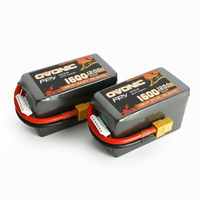 2×Ovonic 120C 6S 1600mAh LiPo Battery 22.2V for FPV Racing with XT60 Plug