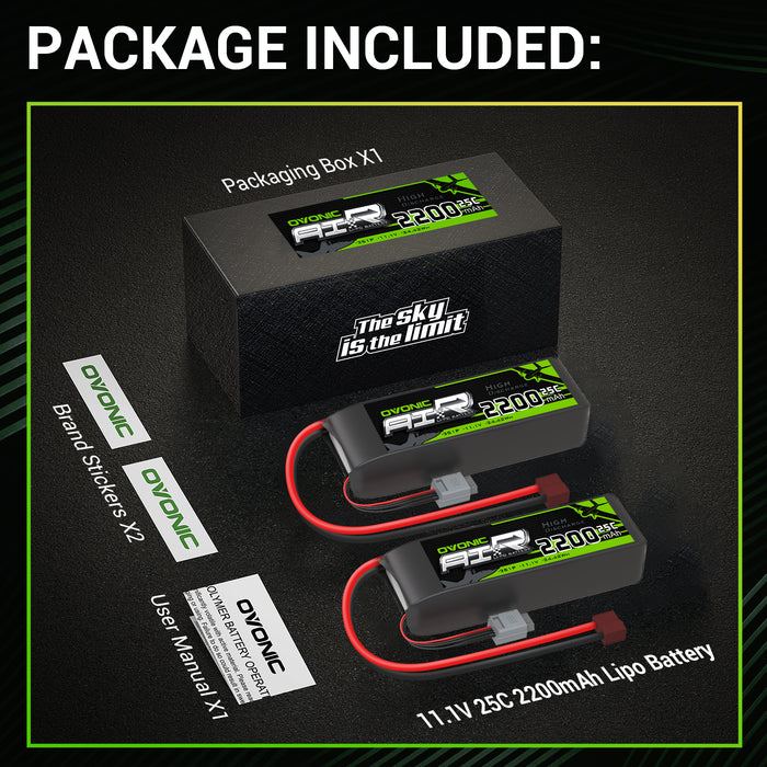2×OVONIC 3S Lipo Battery 2200mAh 25C 11.1V with Deans Plug for RC Airplane Glider Park Flyer FT012 RC Boat