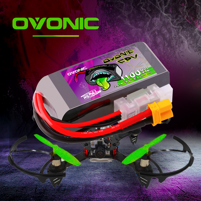 2×Ovonic Rebel 2.0 60C 2S 1100mah Lipo Battery LiHV 7.6V Pack with XT30 Plug for 2S Micro Quads