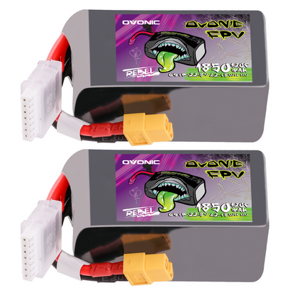 2×Ovonic Rebel 2.0 6S Lipo Battery 1850mah 120C 22.2V FPV Lipo Battery Pack with XT60 Plug