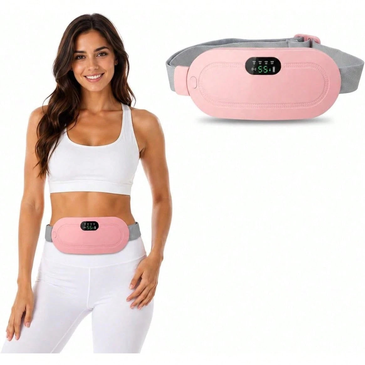 2Pc Pink Menstrual Heating Belt, 4 Massage Modes Cordless Heating Pad, Rechargeable Portable Belly Waist Warmer Women Period Cramps Pain Relief Home Outdoor Use