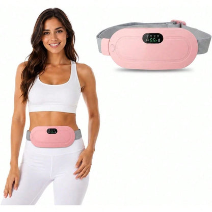 2Pc Pink Menstrual Heating Belt, 4 Massage Modes Cordless Heating Pad, Rechargeable Portable Belly Waist Warmer Women Period Cramps Pain Relief Home Outdoor Use