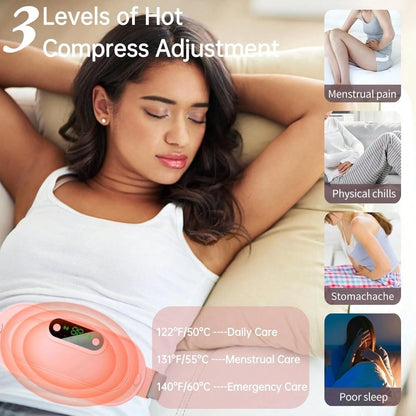 2Pc Pink Menstrual Heating Belt, 4 Massage Modes Cordless Heating Pad, Rechargeable Portable Belly Waist Warmer Women Period Cramps Pain Relief Home Outdoor Use