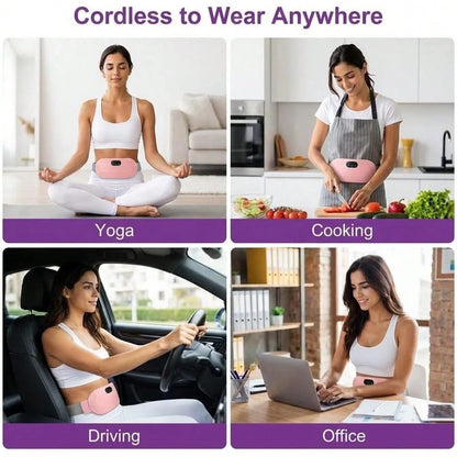 2Pc Pink Menstrual Heating Belt, 4 Massage Modes Cordless Heating Pad, Rechargeable Portable Belly Waist Warmer Women Period Cramps Pain Relief Home Outdoor Use