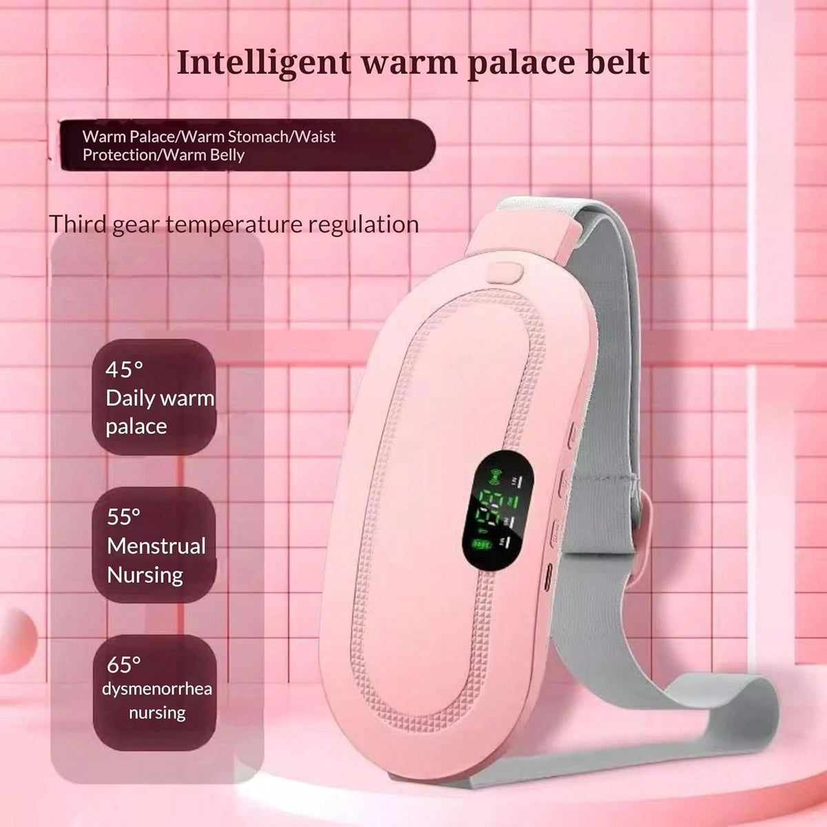 2Pc Pink Menstrual Heating Belt, 4 Massage Modes Cordless Heating Pad, Rechargeable Portable Belly Waist Warmer Women Period Cramps Pain Relief Home Outdoor Use