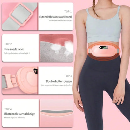 2Pc Pink Menstrual Heating Belt, 4 Massage Modes Cordless Heating Pad, Rechargeable Portable Belly Waist Warmer Women Period Cramps Pain Relief Home Outdoor Use