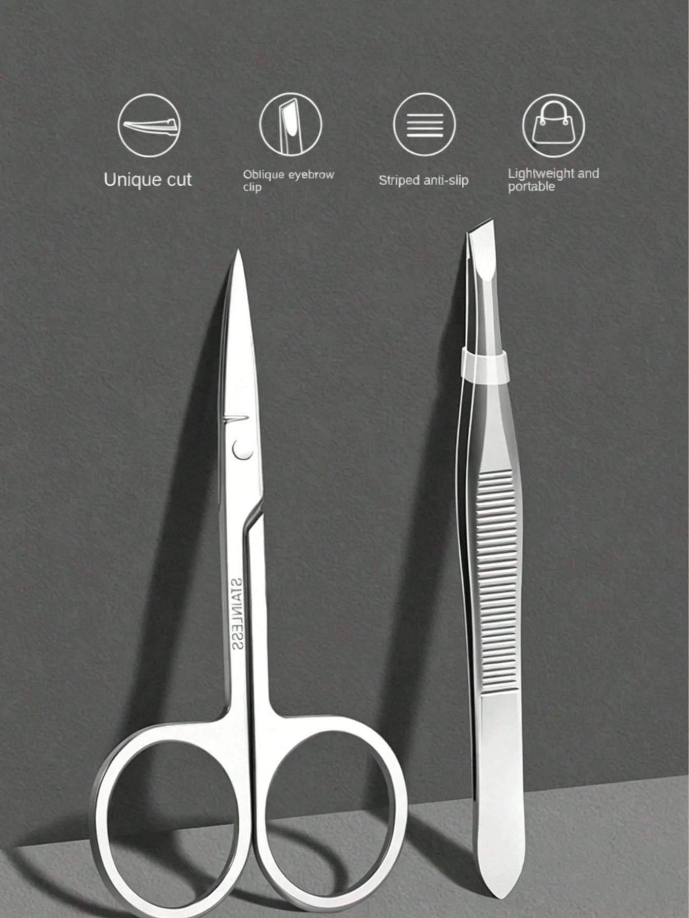 2pcs/1pc Stainless Steel Slanted Eyebrow Tweezers, Eyebrow Scissors, Eyebrow Trimming Scissors Set, For Eyebrow Shaping, Also For Removing Fine Hair, Professional Makeup Beauty Tools, Suitable For Tra