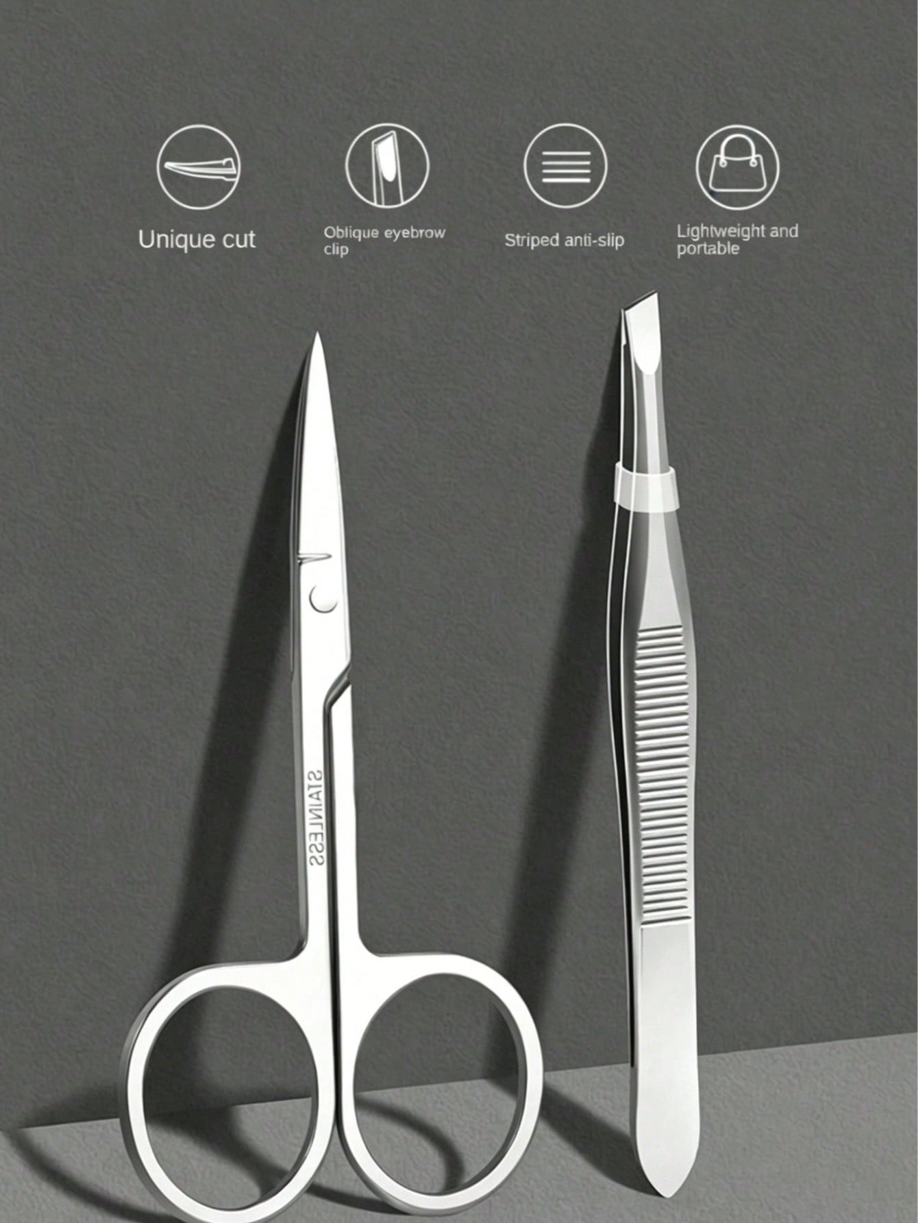 2pcs/1pc Stainless Steel Slanted Eyebrow Tweezers, Eyebrow Scissors, Eyebrow Trimming Scissors Set, For Eyebrow Shaping, Also For Removing Fine Hair, Professional Makeup Beauty Tools, Suitable For Tra