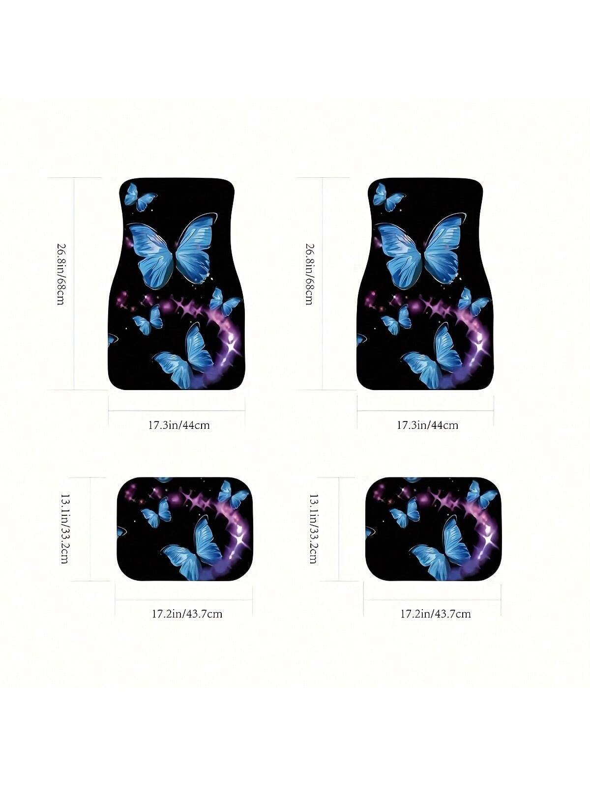 2pcs/4pcs Blue Butterfly Printed Car Floor Mats, Car Front & Rear Seats Floor Mats, SUniversal Fit For Car, SUV, Truck, Van,Car Mats