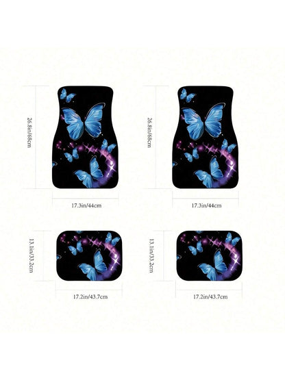 2pcs/4pcs Blue Butterfly Printed Car Floor Mats, Car Front & Rear Seats Floor Mats, SUniversal Fit For Car, SUV, Truck, Van,Car Mats