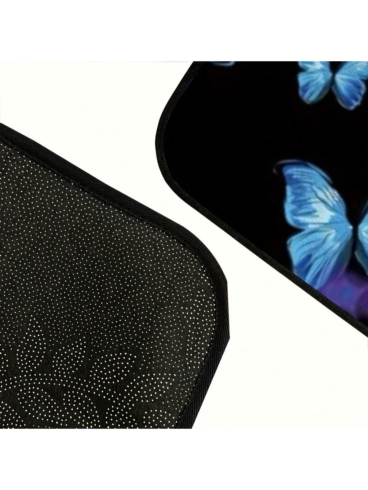 2pcs/4pcs Blue Butterfly Printed Car Floor Mats, Car Front & Rear Seats Floor Mats, SUniversal Fit For Car, SUV, Truck, Van,Car Mats