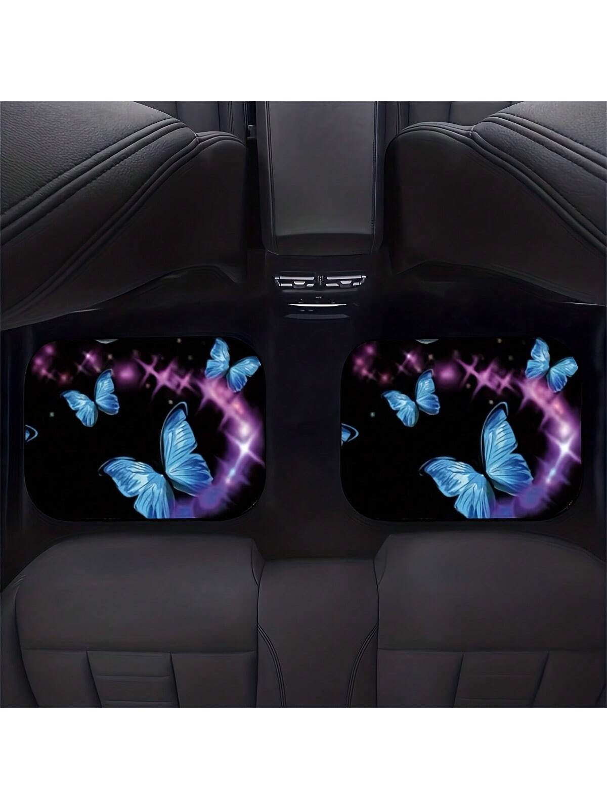 2pcs/4pcs Blue Butterfly Printed Car Floor Mats, Car Front & Rear Seats Floor Mats, SUniversal Fit For Car, SUV, Truck, Van,Car Mats