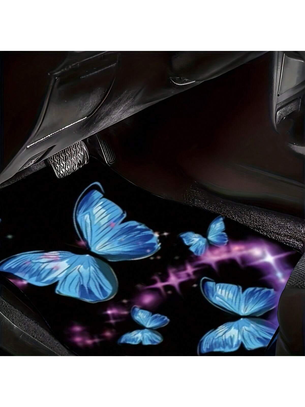 2pcs/4pcs Blue Butterfly Printed Car Floor Mats, Car Front & Rear Seats Floor Mats, SUniversal Fit For Car, SUV, Truck, Van,Car Mats