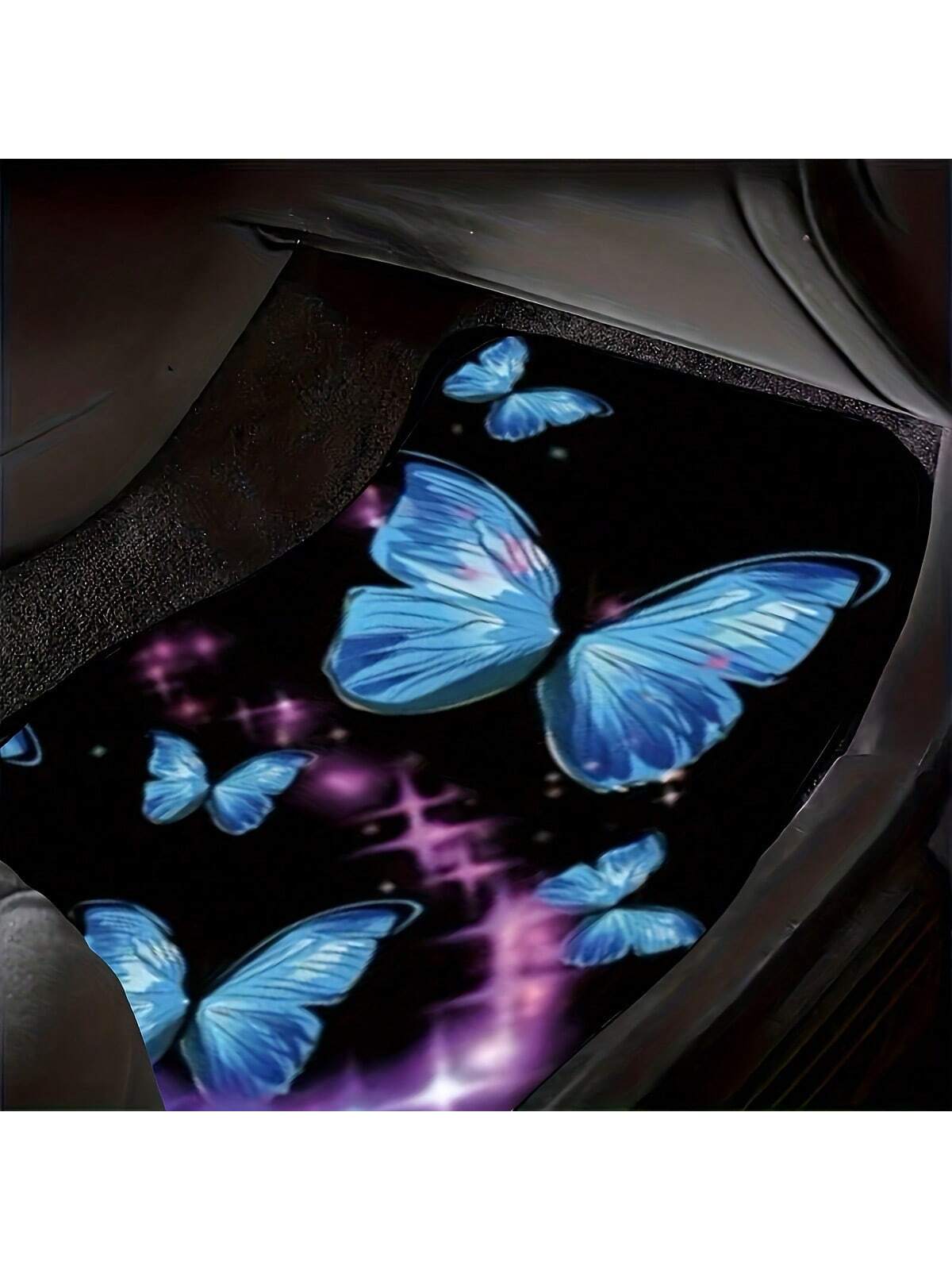 2pcs/4pcs Blue Butterfly Printed Car Floor Mats, Car Front & Rear Seats Floor Mats, SUniversal Fit For Car, SUV, Truck, Van,Car Mats