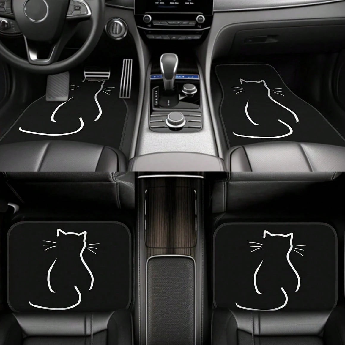 2PCS/4PCS Cute Cartoon Cat Pattern Car Floor Mats, Full Coverage For Front And Rear, Interior Accessories, Made Of Crystal Velvet Material, Suitable For Sedans,, And SUVs Of All Models, Neutral Holid