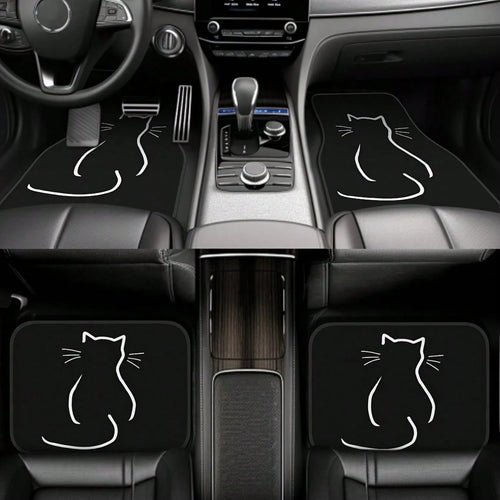 2PCS/4PCS Cute Cartoon Cat Pattern Car Floor Mats, Full Coverage For Front And Rear, Interior Accessories, Made Of Crystal Velvet Material, Suitable For Sedans,, And SUVs Of All Models, Neutral Holid
