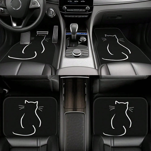 2PCS/4PCS Cute Cartoon Cat Pattern Car Floor Mats, Full Coverage For Front And Rear, Interior Accessories, Made Of Crystal Velvet Material, Suitable For Sedans,, And SUVs Of All Models, Neutral Holid