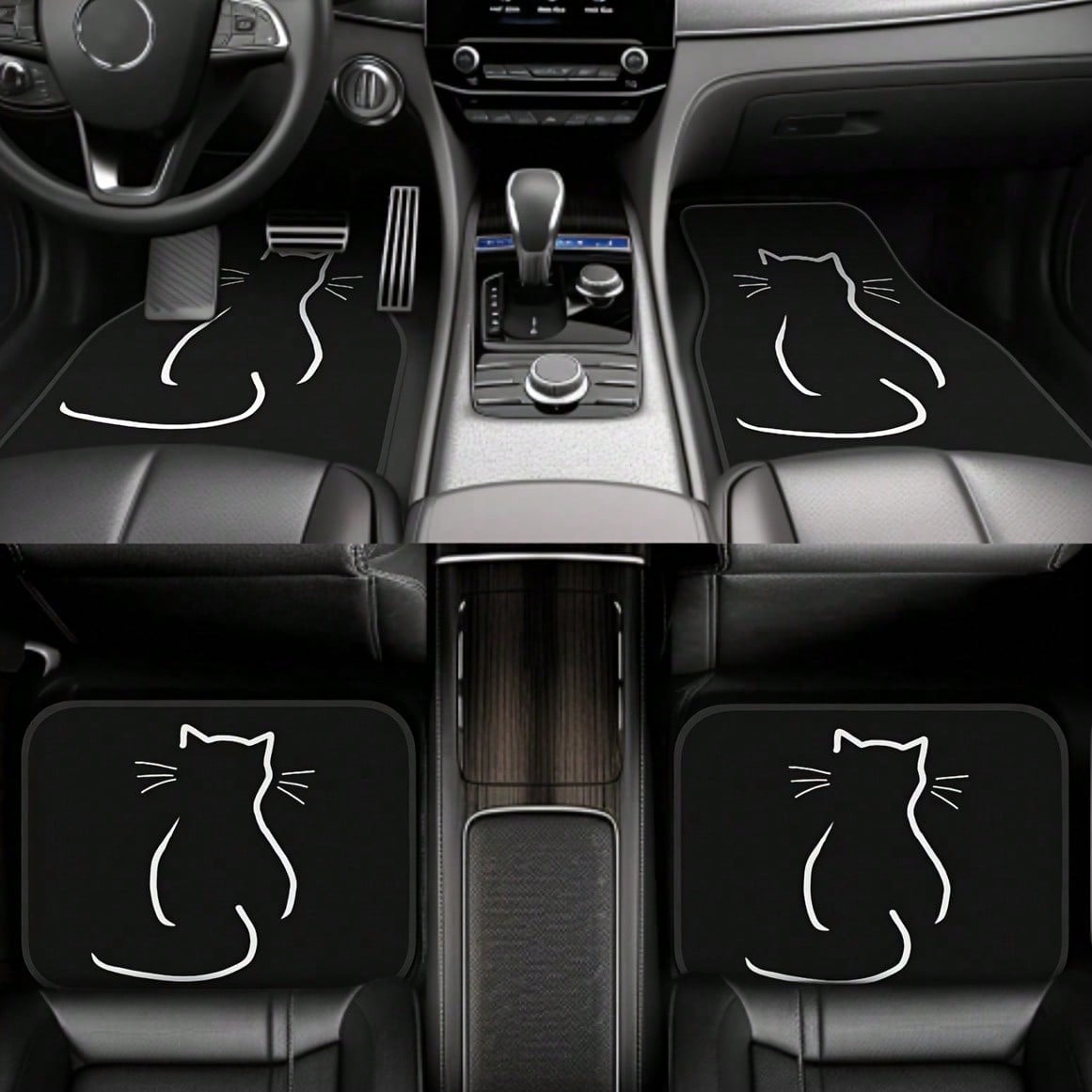 2PCS/4PCS Cute Cartoon Cat Pattern Car Floor Mats, Full Coverage For Front And Rear, Interior Accessories, Made Of Crystal Velvet Material, Suitable For Sedans,, And SUVs Of All Models, Neutral Holid