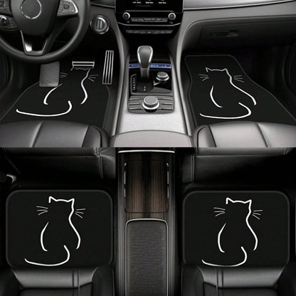 2PCS/4PCS Cute Cartoon Cat Pattern Car Floor Mats, Full Coverage For Front And Rear, Interior Accessories, Made Of Crystal Velvet Material, Suitable For Sedans,, And SUVs Of All Models, Neutral Holid