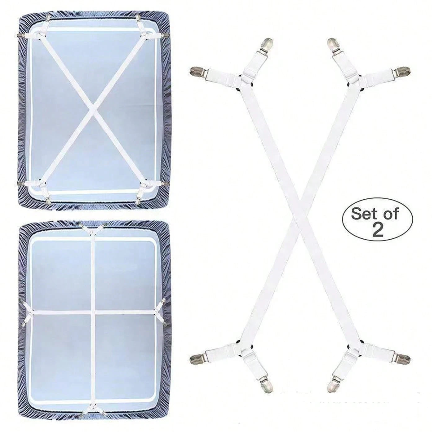 2pcs Adjustable Bed Sheet Holder Elastic Strap Clips, Cross-Shaped Bed Sheet Fastener