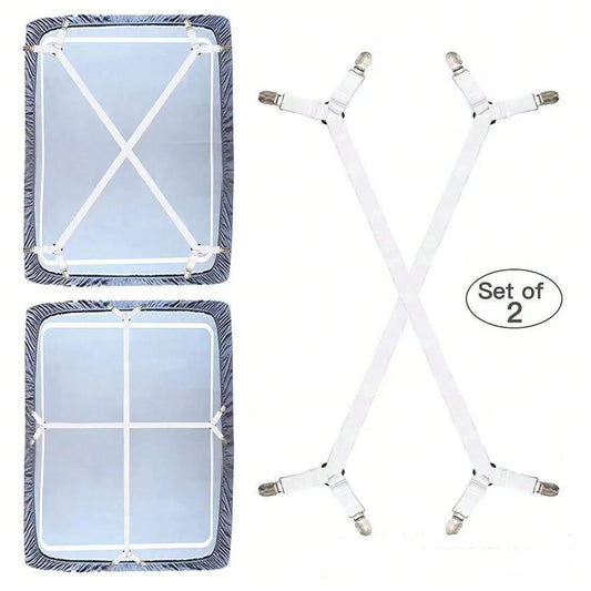 2pcs Adjustable Bed Sheet Holder Elastic Strap Clips, Cross-Shaped Bed Sheet Fastener