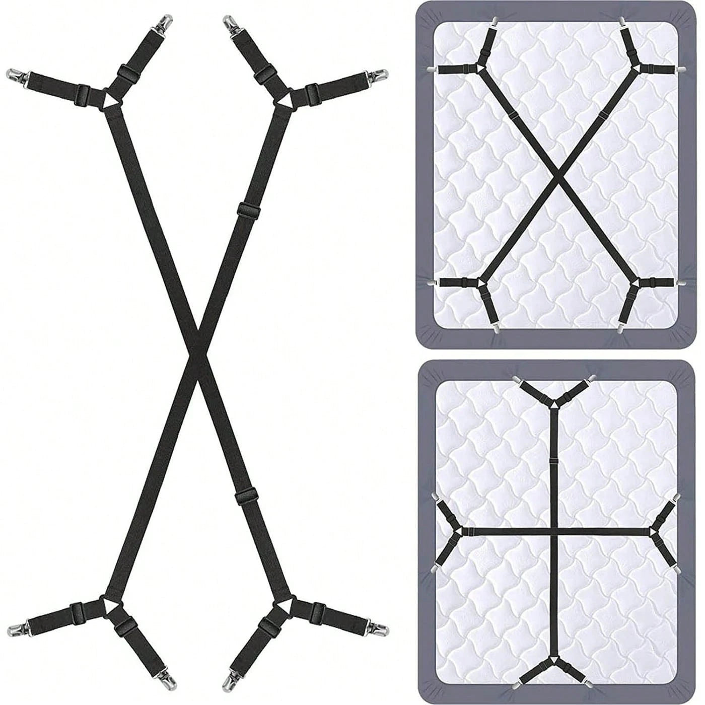 2pcs Adjustable Bed Sheet Holder Elastic Strap Clips, Cross-Shaped Bed Sheet Fastener